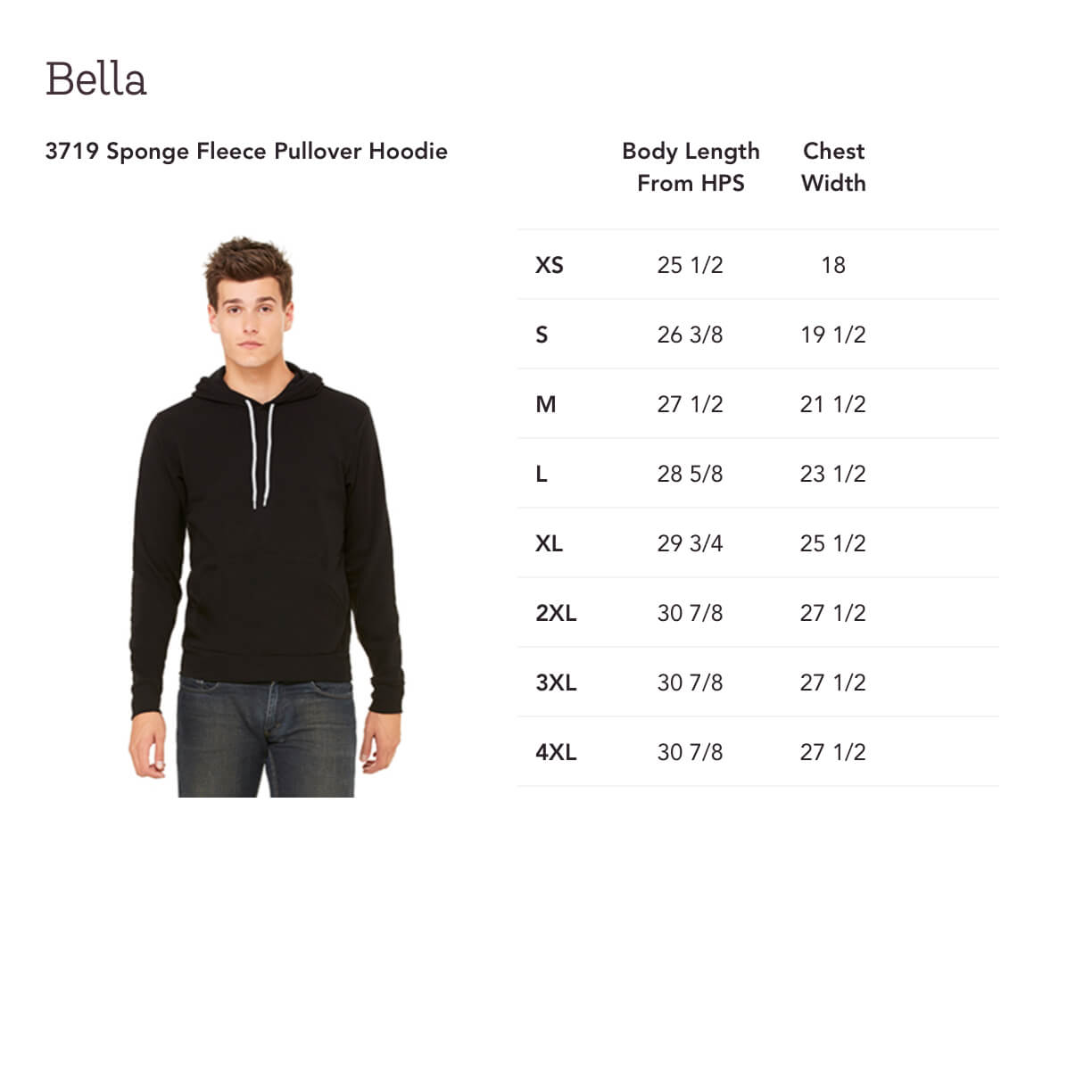 bella canvas sweatshirt size chart