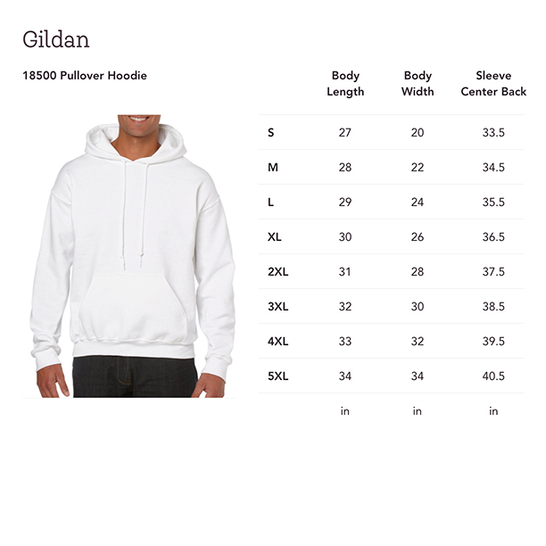 gildan 18500 size chart