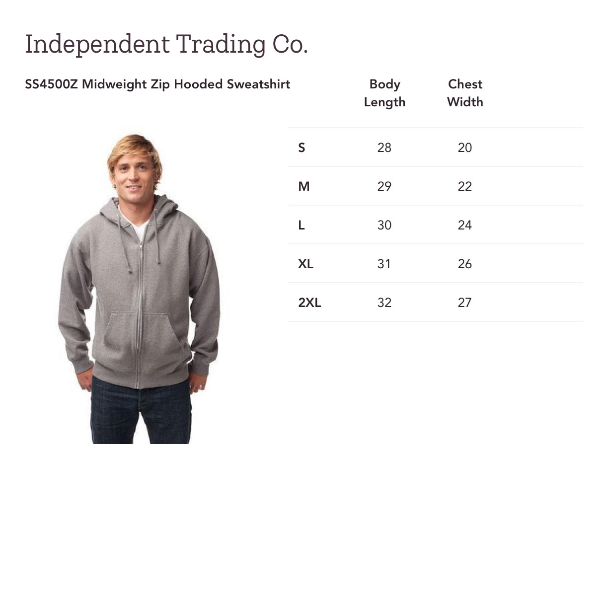 independent hoodie sizing