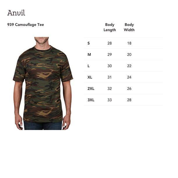 anvil shirt size chart