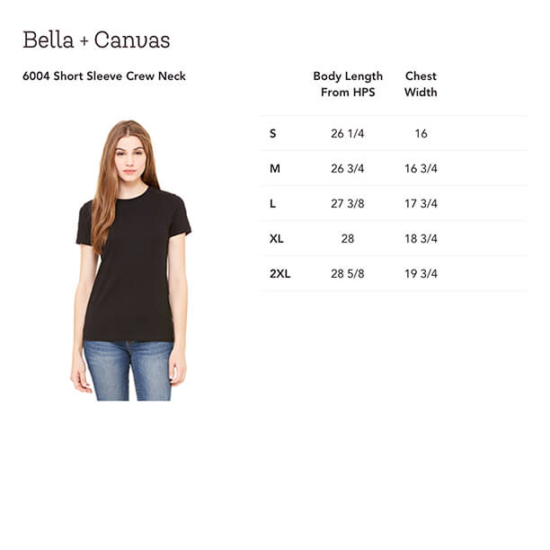Bella Fitted Tee Size Chart