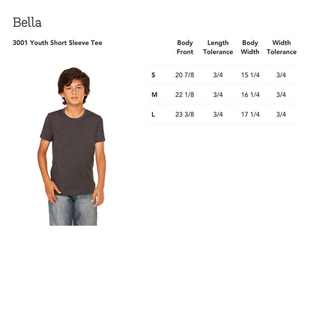 Bella Youth Size Chart